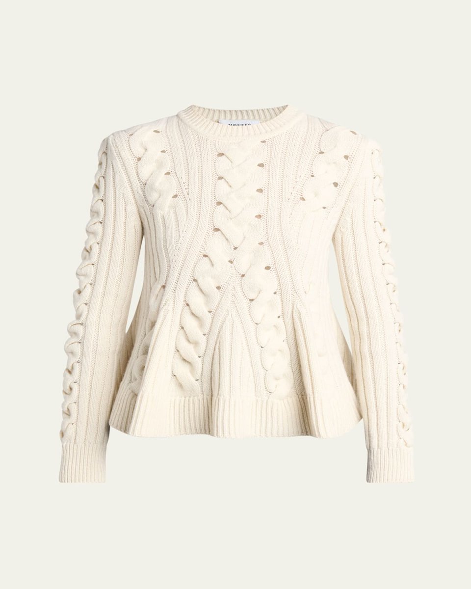 Peplum Cable-Knit Wool Cashmere Sweater